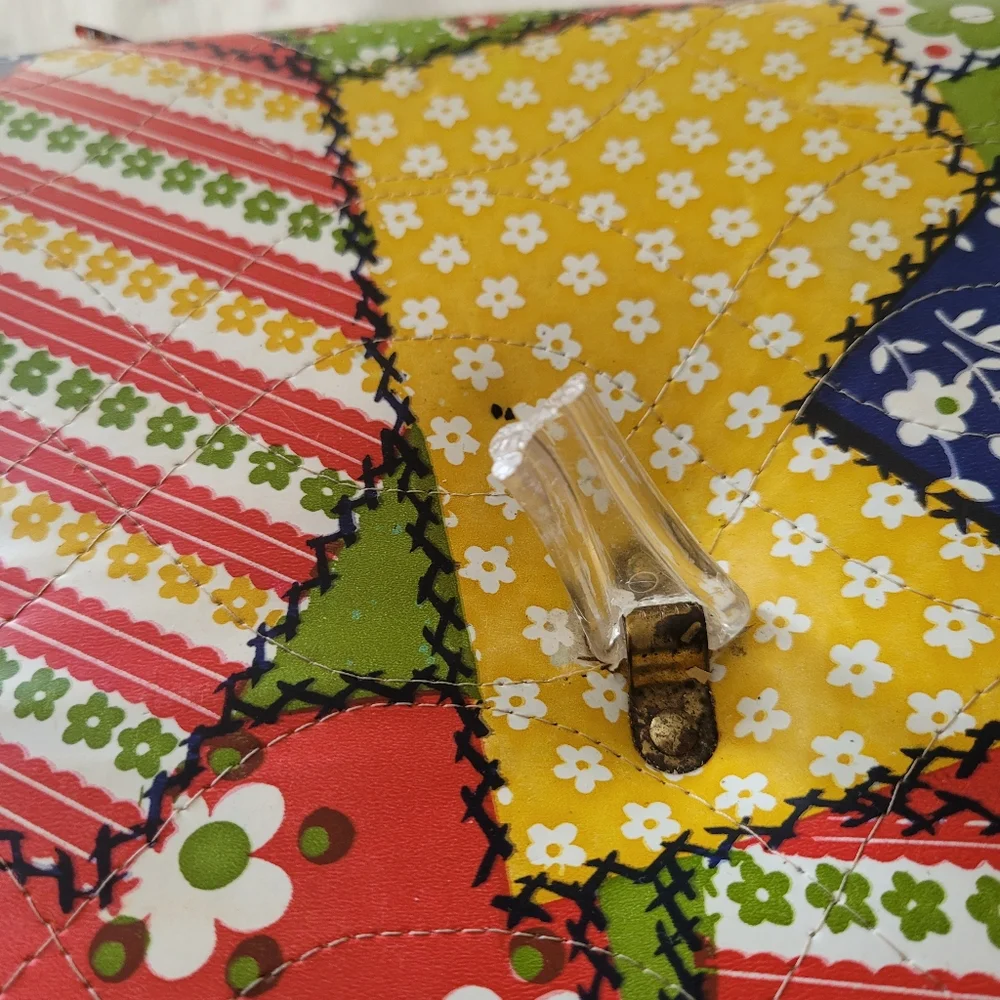 Vintage 1970's Patchwork Floral Sewing Train Case Storage Faux Quilted